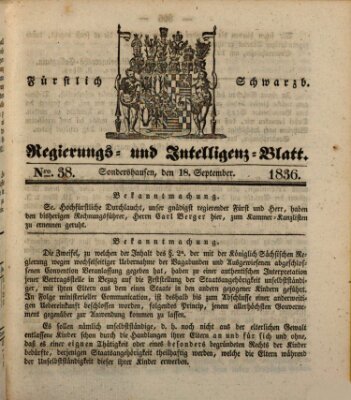 Fürstlich Schwarzburgisches Regierungs- und Intelligenz-Blatt Sonntag 18. September 1836