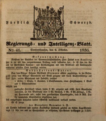 Fürstlich Schwarzburgisches Regierungs- und Intelligenz-Blatt Sonntag 9. Oktober 1836