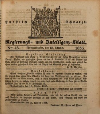 Fürstlich Schwarzburgisches Regierungs- und Intelligenz-Blatt Sonntag 23. Oktober 1836