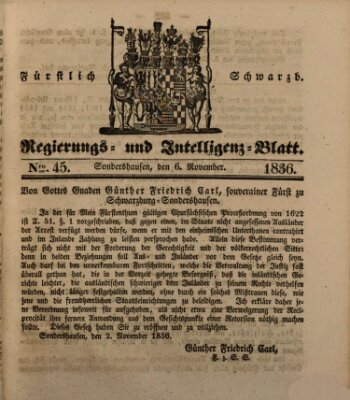 Fürstlich Schwarzburgisches Regierungs- und Intelligenz-Blatt Sonntag 6. November 1836