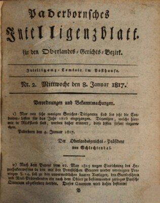 Paderbornsches Intelligenzblatt Mittwoch 8. Januar 1817