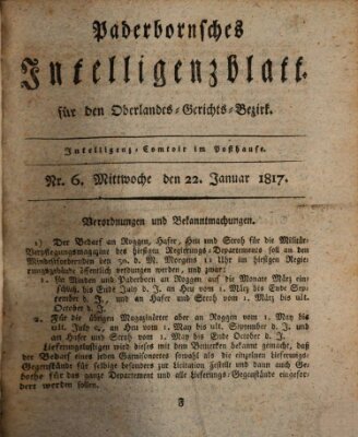 Paderbornsches Intelligenzblatt Mittwoch 22. Januar 1817