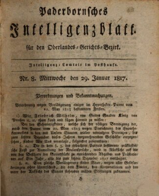 Paderbornsches Intelligenzblatt Mittwoch 29. Januar 1817