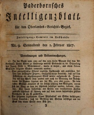 Paderbornsches Intelligenzblatt Samstag 1. Februar 1817