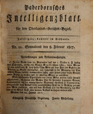 Paderbornsches Intelligenzblatt Samstag 8. Februar 1817