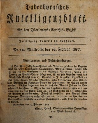 Paderbornsches Intelligenzblatt Mittwoch 12. Februar 1817