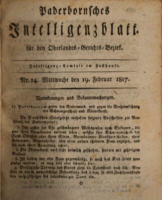 Paderbornsches Intelligenzblatt Mittwoch 19. Februar 1817