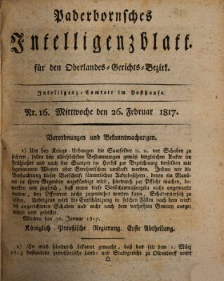 Paderbornsches Intelligenzblatt Mittwoch 26. Februar 1817