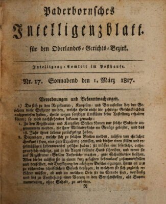 Paderbornsches Intelligenzblatt Samstag 1. März 1817