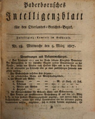 Paderbornsches Intelligenzblatt Mittwoch 5. März 1817