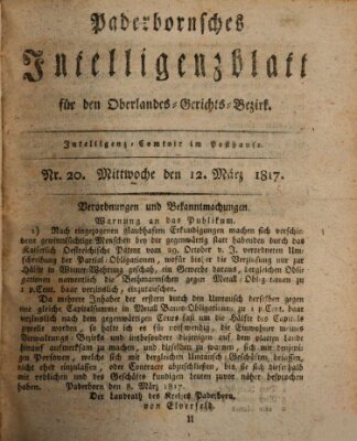 Paderbornsches Intelligenzblatt Mittwoch 12. März 1817