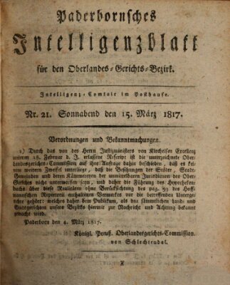 Paderbornsches Intelligenzblatt Samstag 15. März 1817