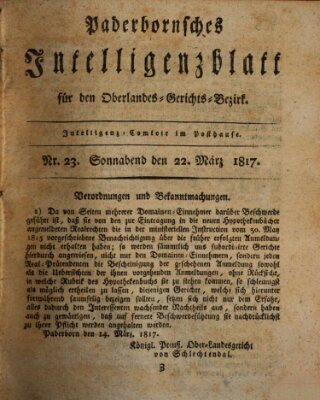 Paderbornsches Intelligenzblatt Samstag 22. März 1817