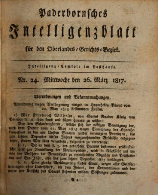 Paderbornsches Intelligenzblatt Mittwoch 26. März 1817