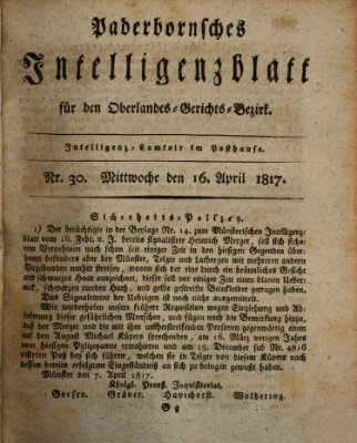 Paderbornsches Intelligenzblatt Mittwoch 16. April 1817