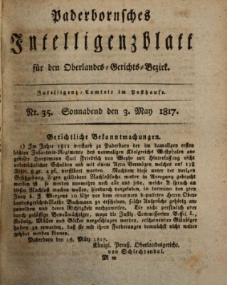 Paderbornsches Intelligenzblatt Samstag 3. Mai 1817