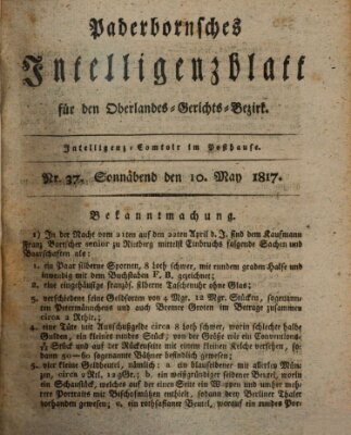 Paderbornsches Intelligenzblatt Samstag 10. Mai 1817