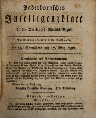 Paderbornsches Intelligenzblatt Samstag 17. Mai 1817