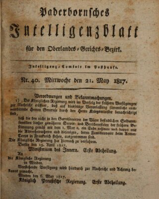 Paderbornsches Intelligenzblatt Mittwoch 21. Mai 1817