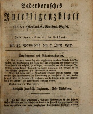 Paderbornsches Intelligenzblatt Samstag 7. Juni 1817