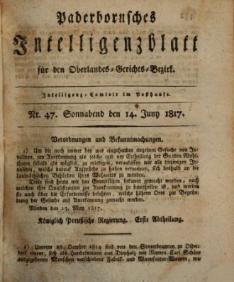 Paderbornsches Intelligenzblatt Samstag 14. Juni 1817