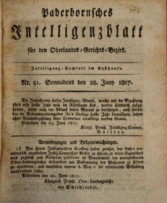 Paderbornsches Intelligenzblatt Samstag 28. Juni 1817