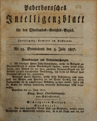 Paderbornsches Intelligenzblatt Samstag 5. Juli 1817