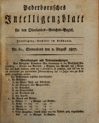 Paderbornsches Intelligenzblatt Samstag 2. August 1817