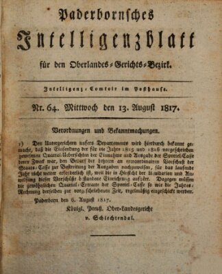 Paderbornsches Intelligenzblatt Mittwoch 13. August 1817