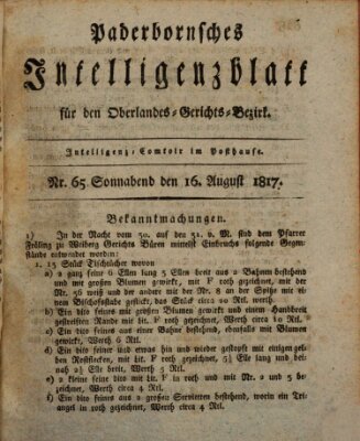 Paderbornsches Intelligenzblatt Samstag 16. August 1817