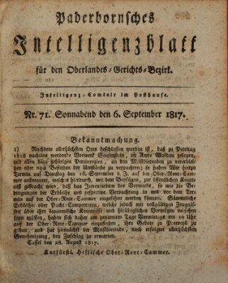 Paderbornsches Intelligenzblatt Samstag 6. September 1817