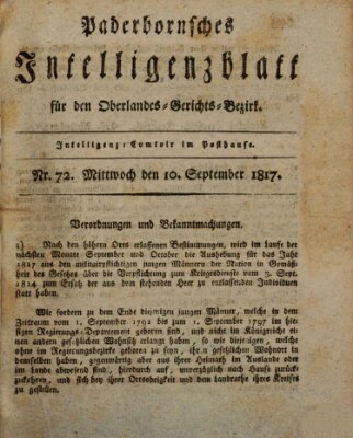 Paderbornsches Intelligenzblatt Mittwoch 10. September 1817