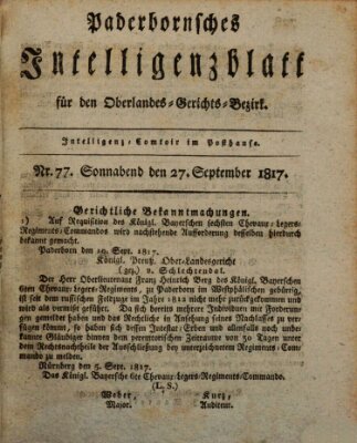 Paderbornsches Intelligenzblatt Samstag 27. September 1817