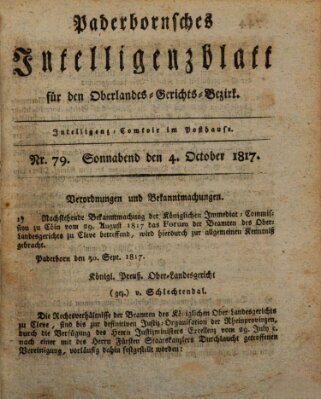 Paderbornsches Intelligenzblatt Samstag 4. Oktober 1817