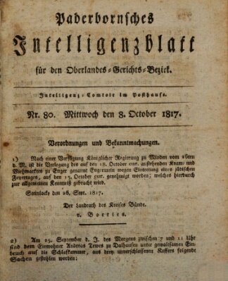 Paderbornsches Intelligenzblatt Mittwoch 8. Oktober 1817