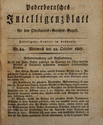 Paderbornsches Intelligenzblatt Mittwoch 22. Oktober 1817