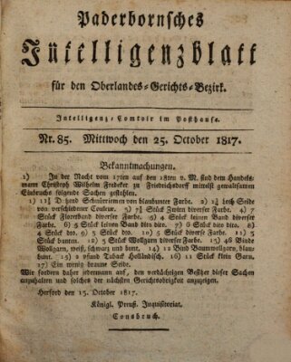 Paderbornsches Intelligenzblatt Samstag 25. Oktober 1817