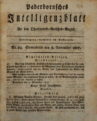 Paderbornsches Intelligenzblatt Samstag 8. November 1817