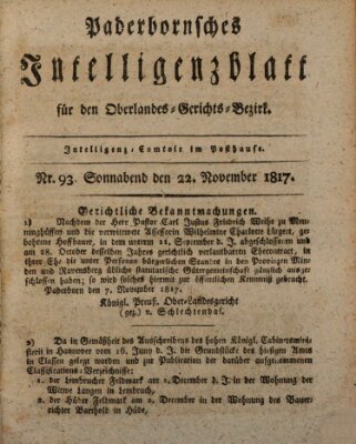 Paderbornsches Intelligenzblatt Samstag 22. November 1817