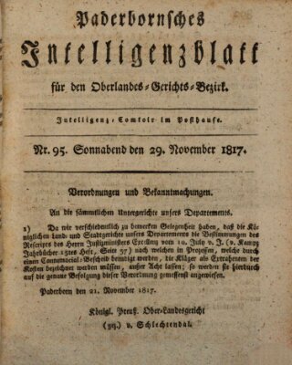 Paderbornsches Intelligenzblatt Samstag 29. November 1817