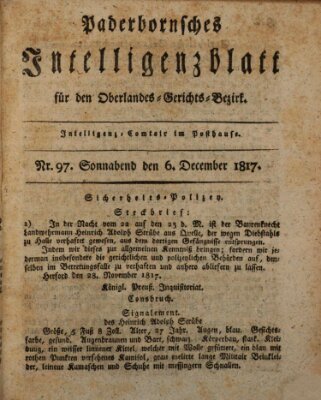 Paderbornsches Intelligenzblatt Samstag 6. Dezember 1817