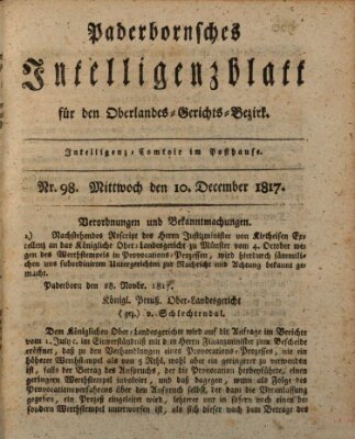 Paderbornsches Intelligenzblatt Mittwoch 10. Dezember 1817