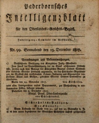 Paderbornsches Intelligenzblatt Samstag 13. Dezember 1817