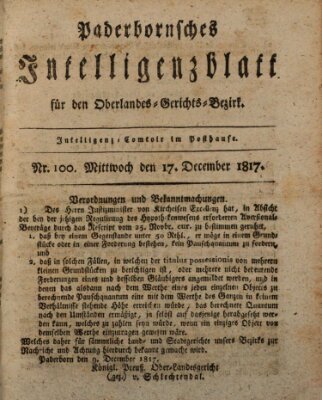 Paderbornsches Intelligenzblatt Mittwoch 17. Dezember 1817