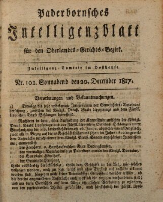 Paderbornsches Intelligenzblatt Samstag 20. Dezember 1817