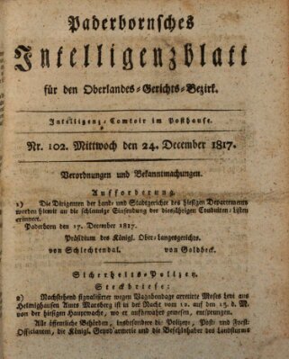 Paderbornsches Intelligenzblatt Mittwoch 24. Dezember 1817