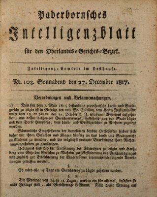 Paderbornsches Intelligenzblatt Samstag 27. Dezember 1817