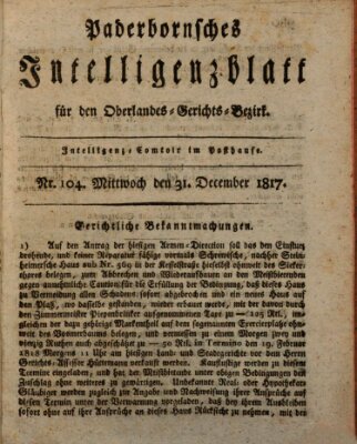 Paderbornsches Intelligenzblatt Mittwoch 31. Dezember 1817