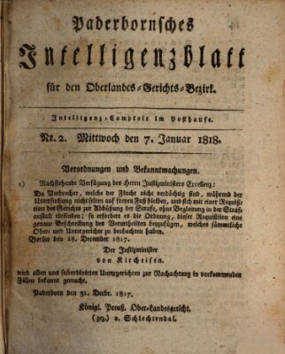 Paderbornsches Intelligenzblatt Mittwoch 7. Januar 1818