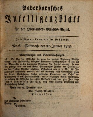 Paderbornsches Intelligenzblatt Mittwoch 21. Januar 1818